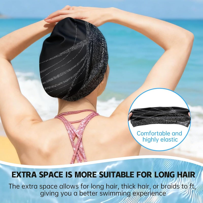 BlueNest Dive Large Silicone Swim Cap Durable Silicone Waterproof Construction with Ultra-Elastic Design Effectively Keeps Hair Dry. Suitable for Long Hair, Curly Hair, and Long Dreadlocks - Image 5